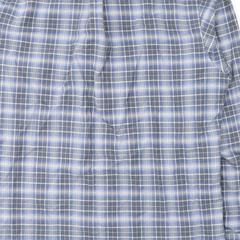 Reverse Mens Blue Plaid Cotton Button-Up Size XL Collared Button