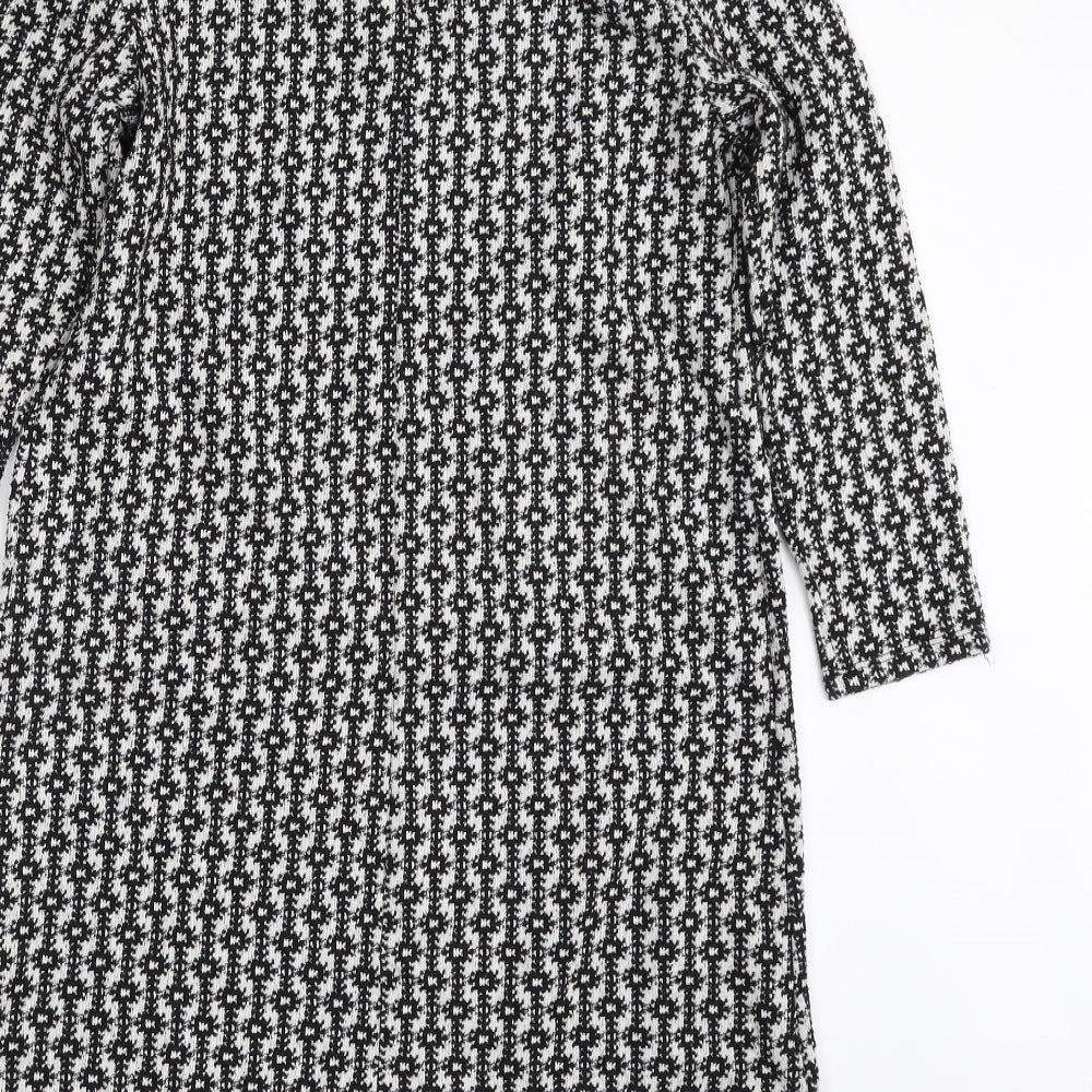 Rainbow Womens Black Geometric Polyester A-Line Size XS Boat Neck Pullover