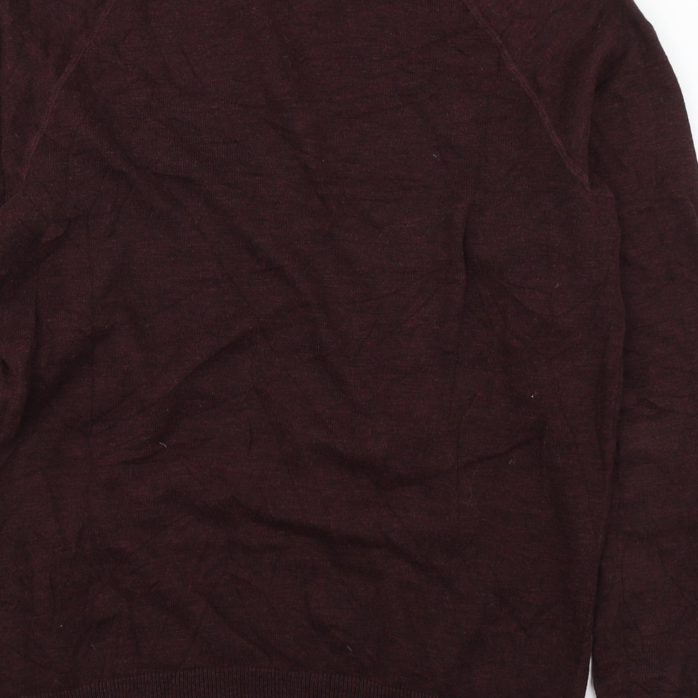 Brand and care label for H&M men’s purple round neck cotton jumper, size M