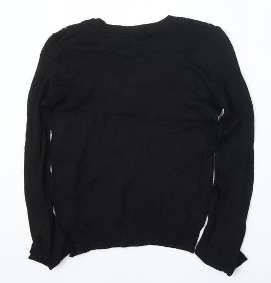 Lara Knit Womens Black Round Neck Polyester Pullover Jumper Size M