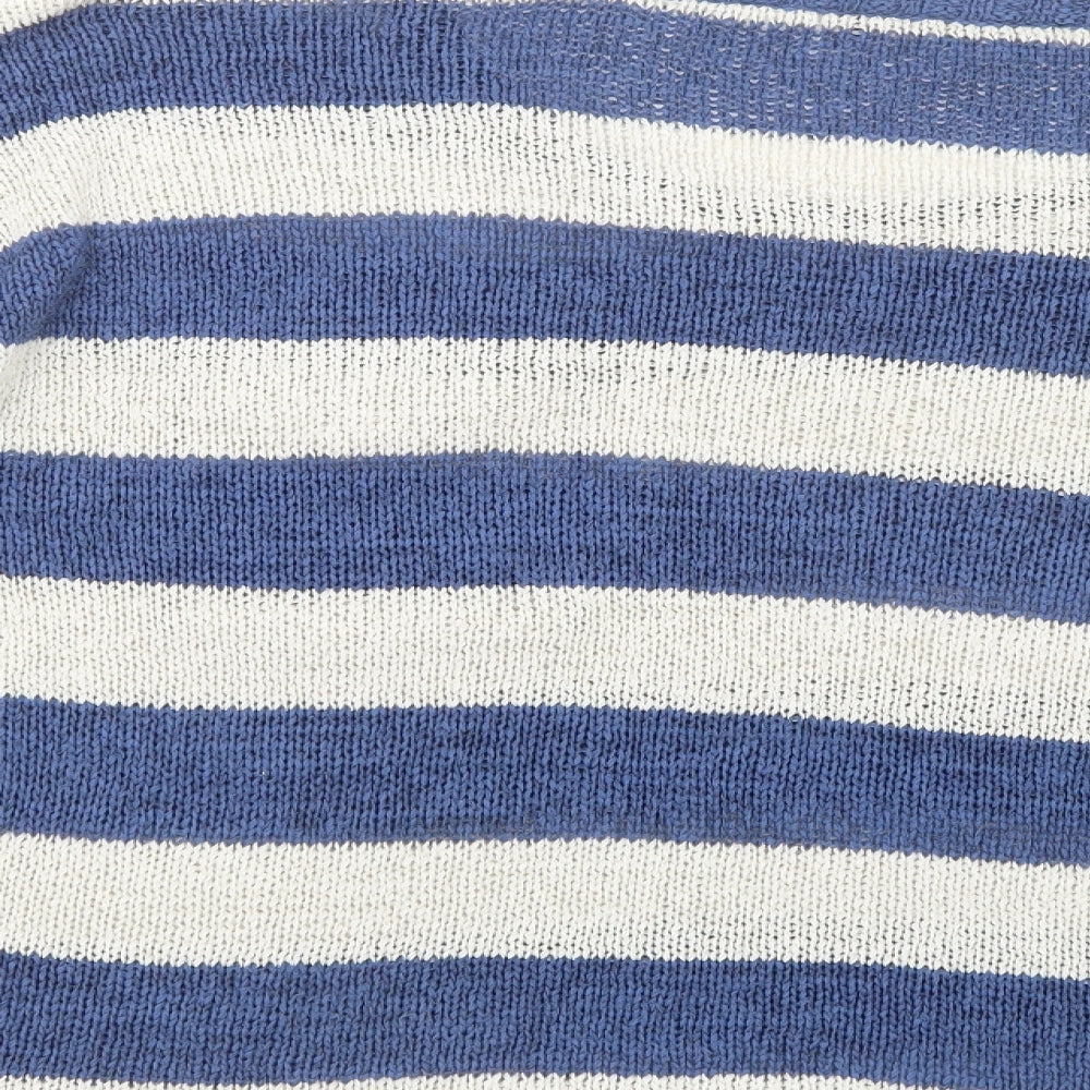 George Womens Blue Boat Neck Striped Acrylic Pullover Jumper Size 16