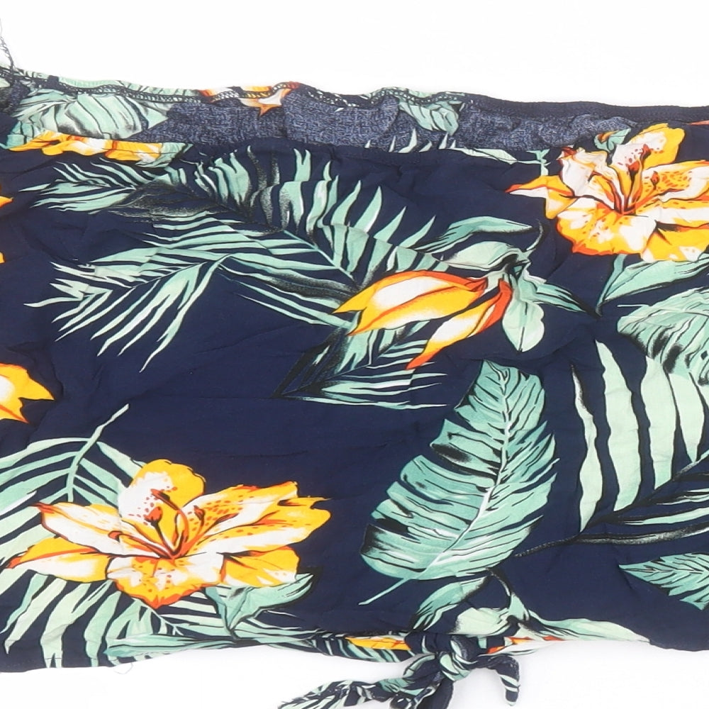 Brand and care label for SHEIN women’s blue floral viscose cropped blouse, size XL, square neck