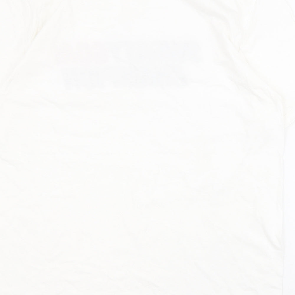 Brand and care label for GAME women’s white 100% cotton basic polo, size L, crew neck