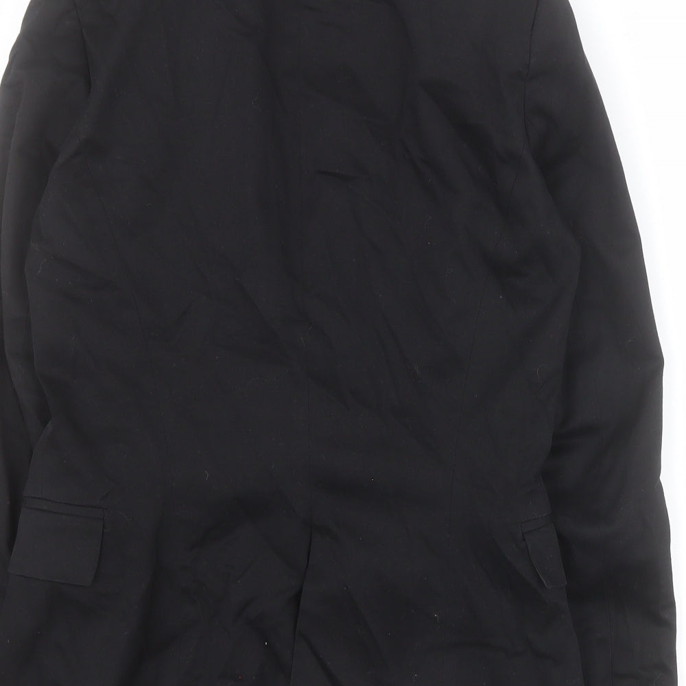 Brand and care label for Forever 21 women’s black jacket blazer, size S, button