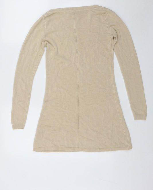 BASSINI Womens Beige Scoop Neck Acrylic Henley Jumper Size S