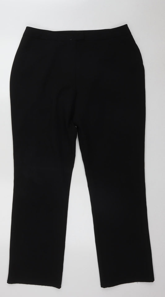 Additional front view of AMARANTO women’s black polyester trousers, size UK 18, 30-inch leg regular zip - button fastening