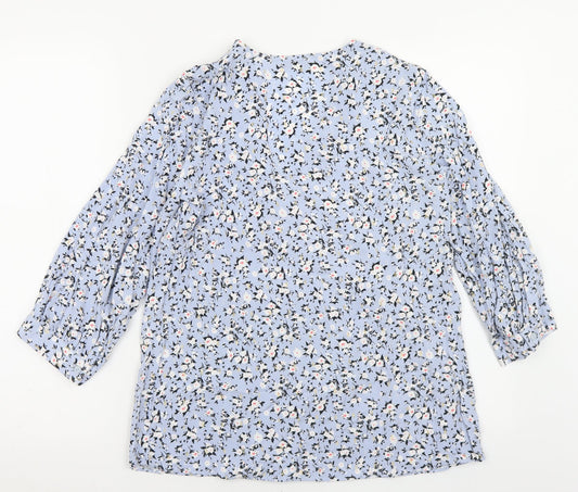 Papaya Womens Blue Floral Viscose Basic Blouse Size 8 V-Neck