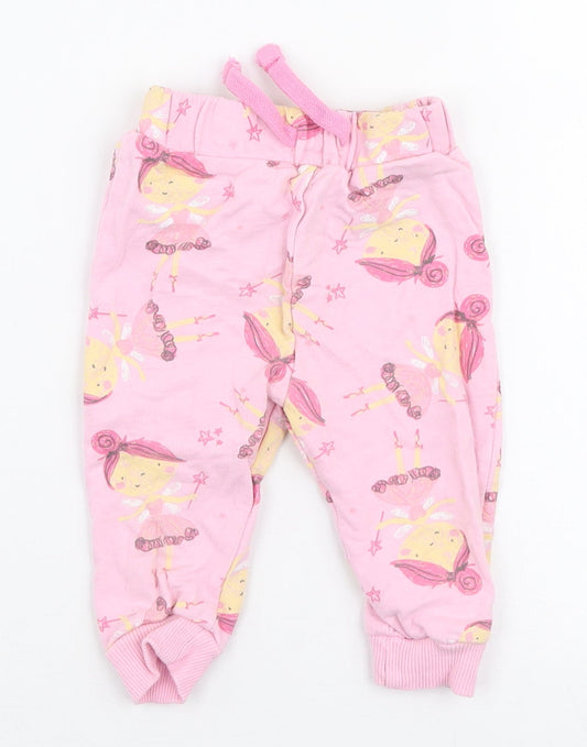 Studio Girls Pink 100% Cotton Jogger Trousers Size 6-9 Months Drawstring - Fairy