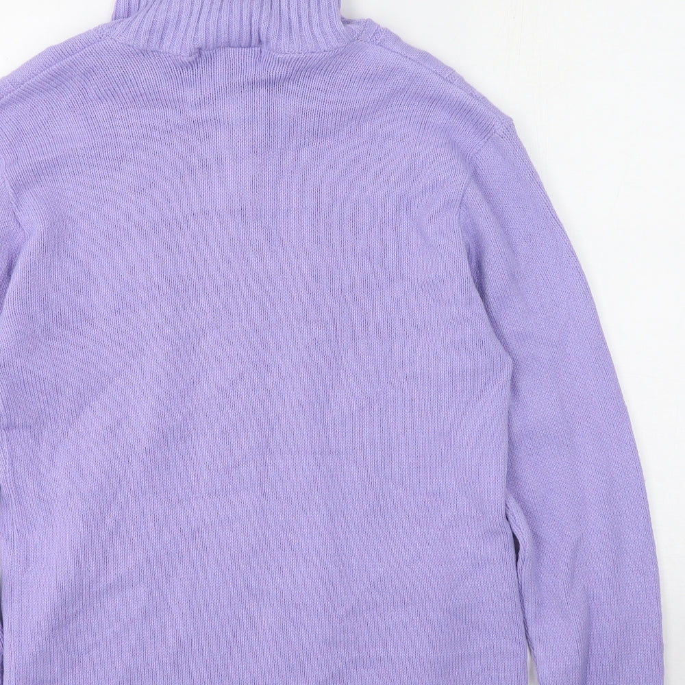 Pwe & Natww Womens Purple High Neck Geometric Acrylic Pullover Jumper Size M