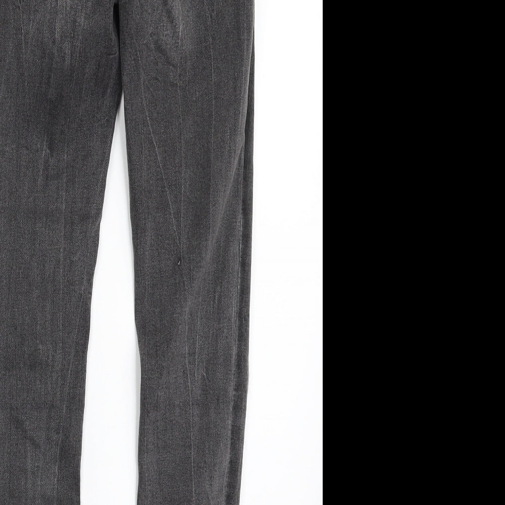 Brand and care label for Denim & Co. women’s grey cotton skinny jeans, size UK 8, 27-inch leg slim zip