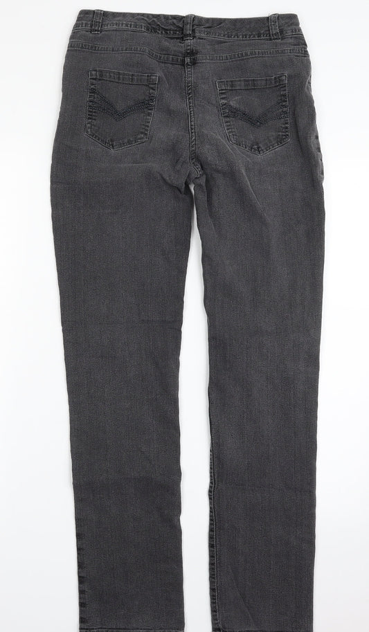 F&F Womens Grey Cotton Straight Jeans Size 30 in L30 in Slim Zip