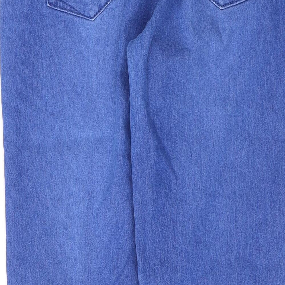 Brand and care label for Denim & Co. women’s blue cotton skinny jeans, size UK 12, 26-inch leg regular button