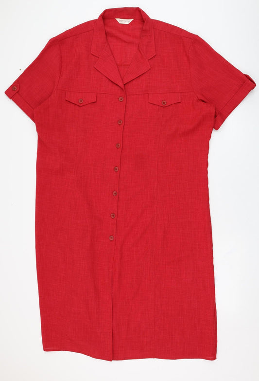 Additional front view of Bonmarché women’s red polyester shirt dress, size UK 2, collared button