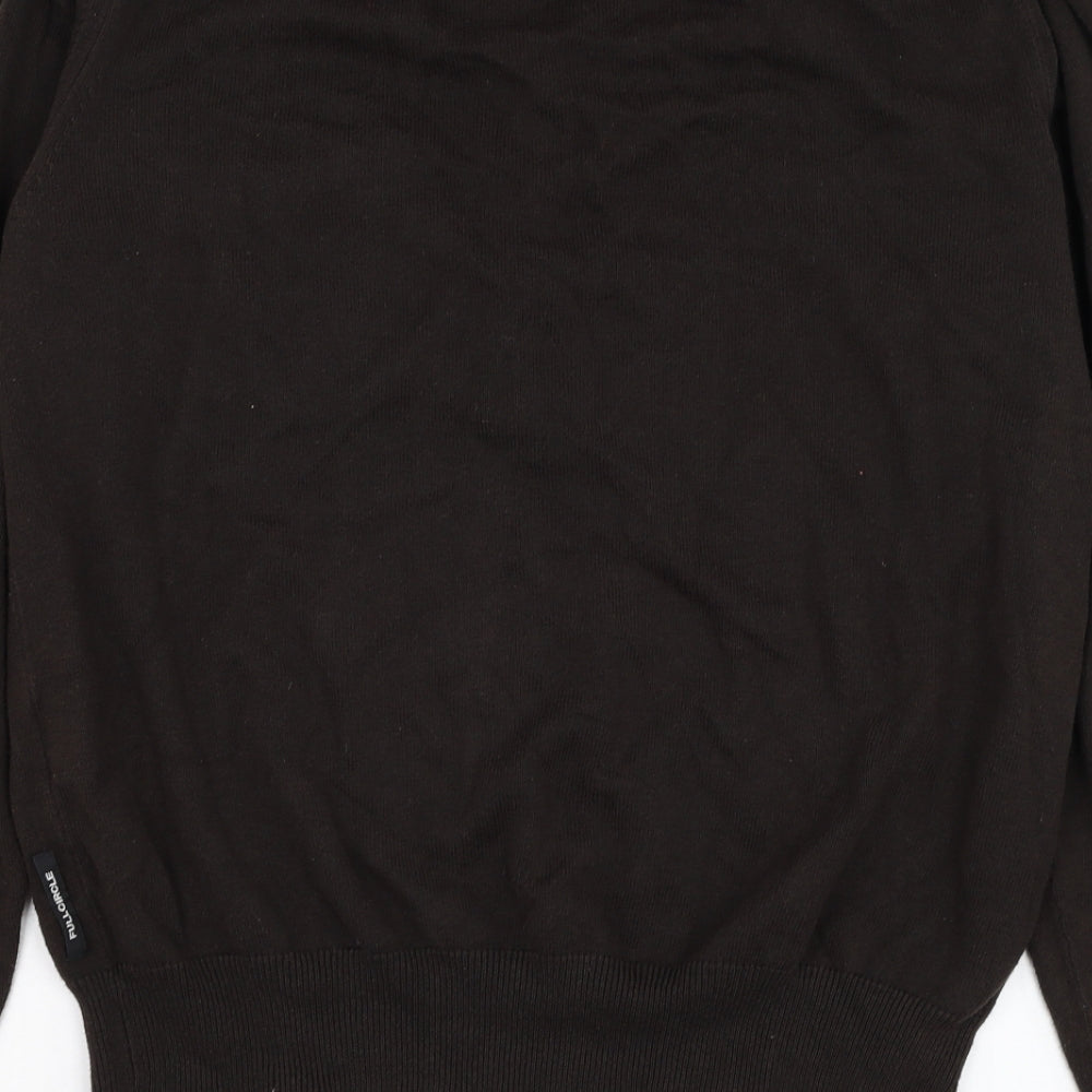 Full Circle Mens Brown V-Neck Cotton Pullover Jumper Size L