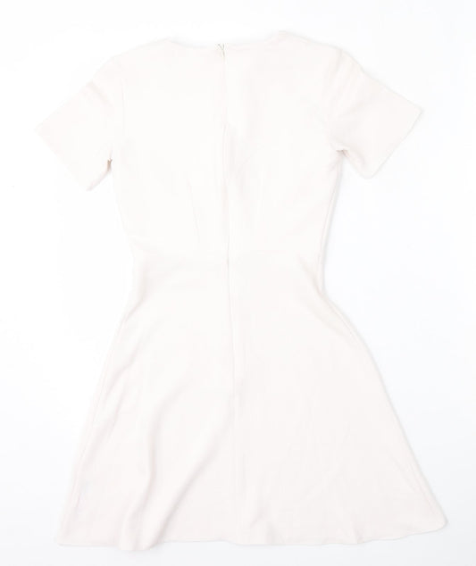 Miss Selfridge Womens White Polyester Fit & Flare Size 4 Round Neck