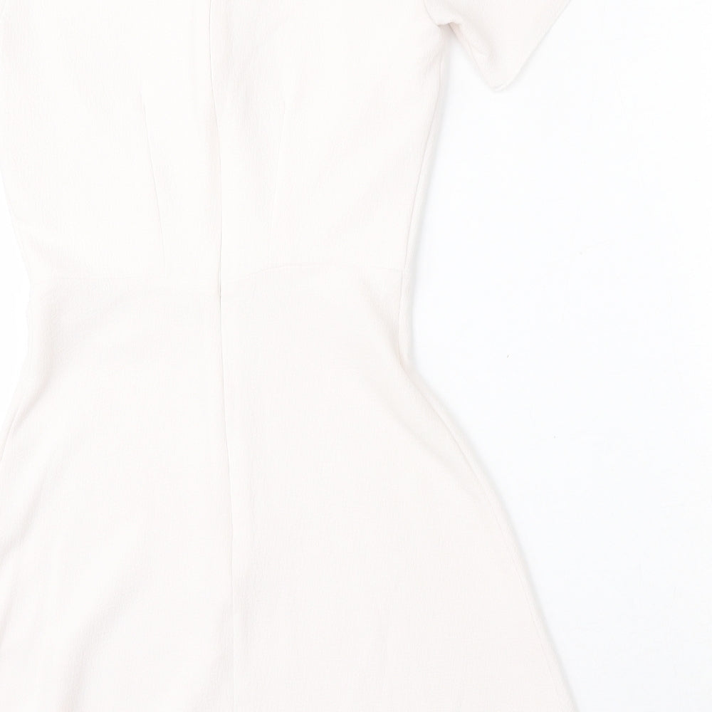 Miss Selfridge Womens White Polyester Fit & Flare Size 4 Round Neck