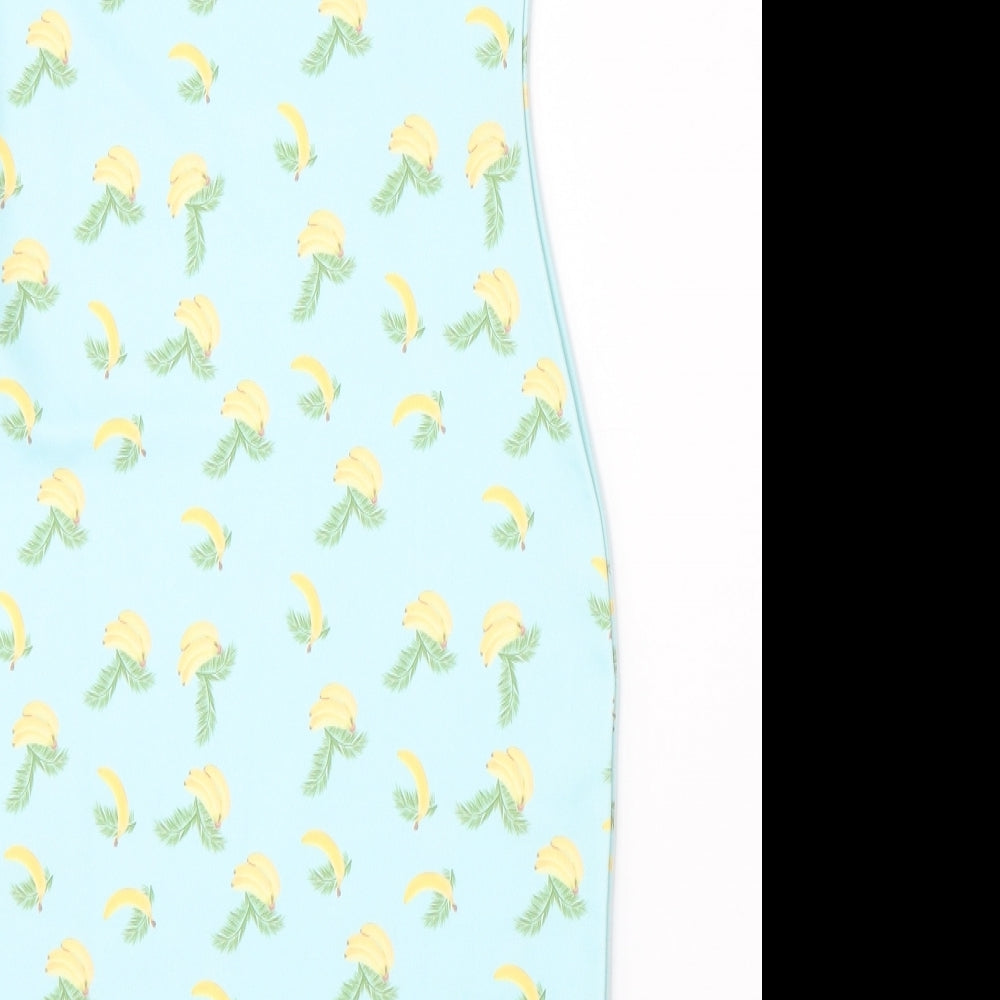 PRETTYLITTLETHING Womens Blue Geometric Polyester Pencil Dress Size 6 Round Neck