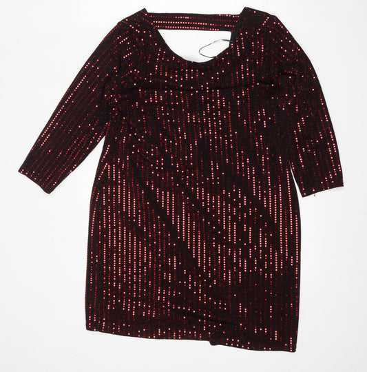 Additional front view of Red Herring women’s multicoloured geometric nylon trapeze & swing, size UK 12, round neck