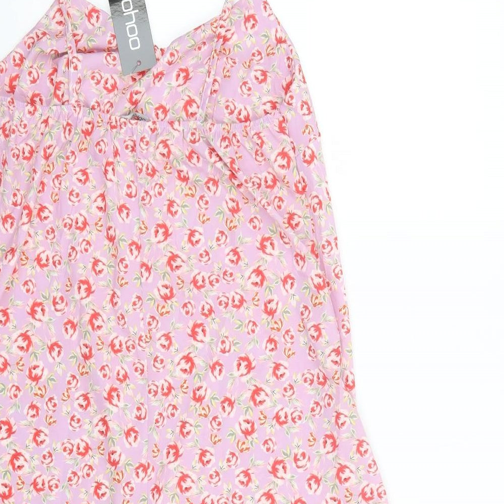 Boohoo Womens Pink Floral Polyester Slip Dress Size 10 V-Neck Pullover