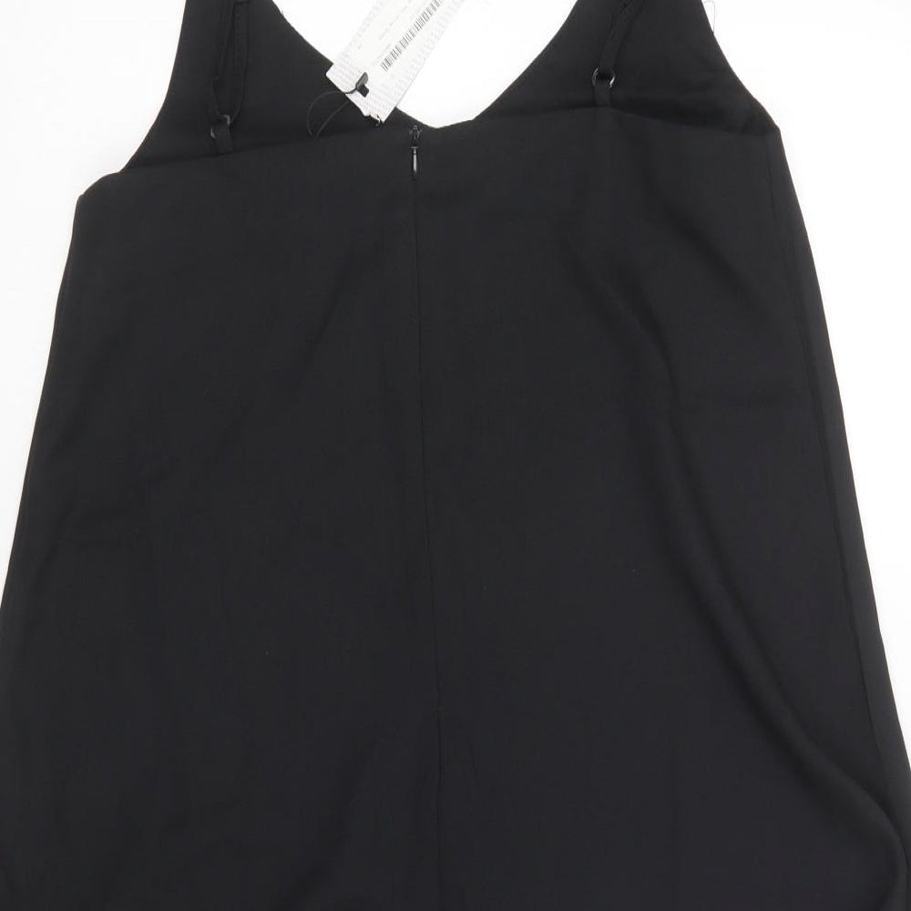 Brand and care label for Boohoo women’s black polyester slip dress, size UK 10, v-neck zip