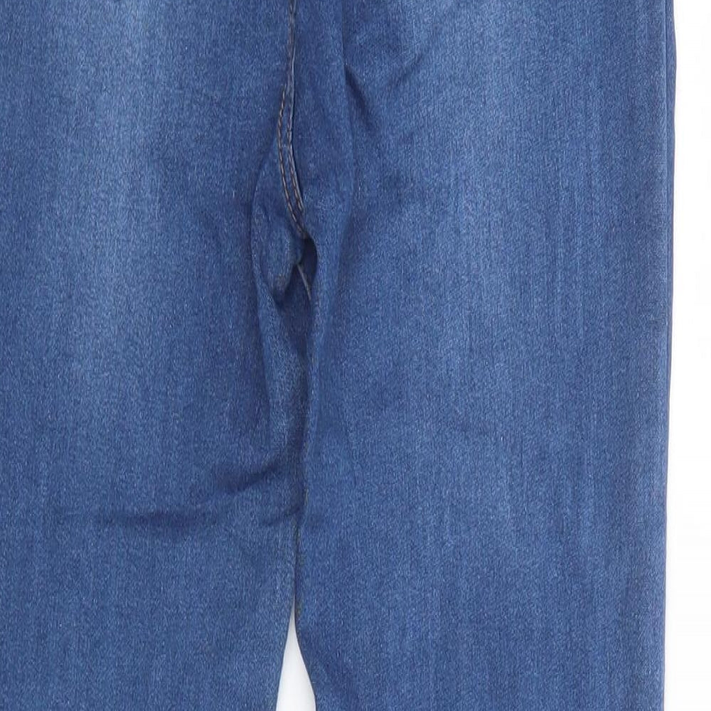 Brand and care label for Peacocks women’s blue cotton jegging jeans, size UK 8, 28-inch leg regular button