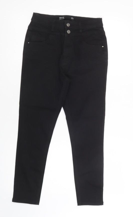 Additional front view of Dunnes women’s black cotton skinny jeans, size UK 10, 26-inch leg regular button