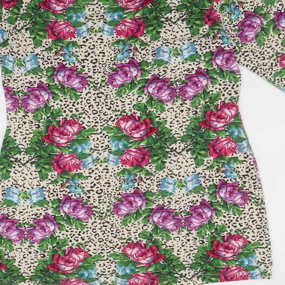 NEXT Womens Multicoloured Floral Viscose Mini Size 12 Scoop Neck