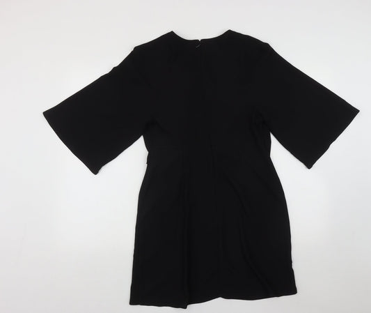 Topshop Womens Black Polyester Fit & Flare Size 10 Round Neck Zip