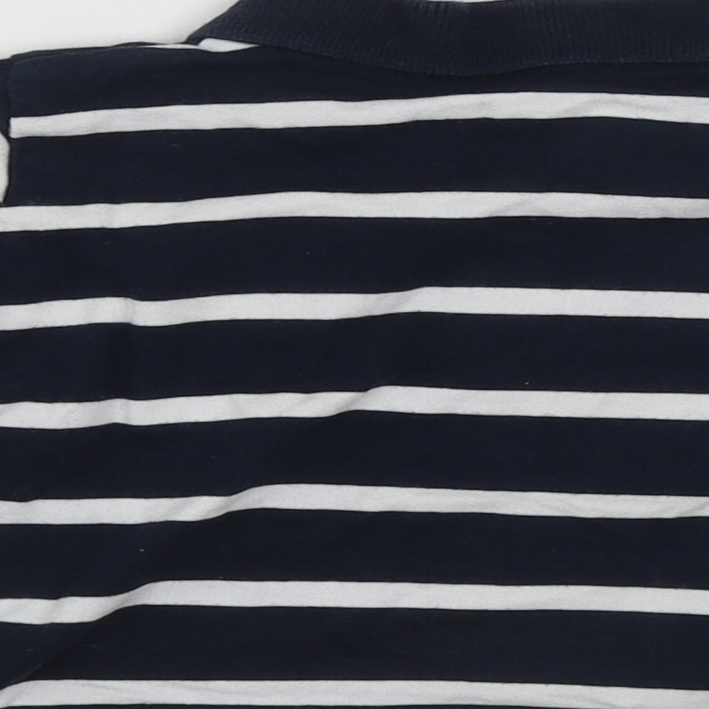 Brand and care label for St Bernard boys’ blue striped cotton basic casual, size 9-12, months collared button