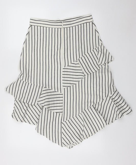 Marks and Spencer Womens Beige Striped Flax Swing Skirt Size 10 Zip