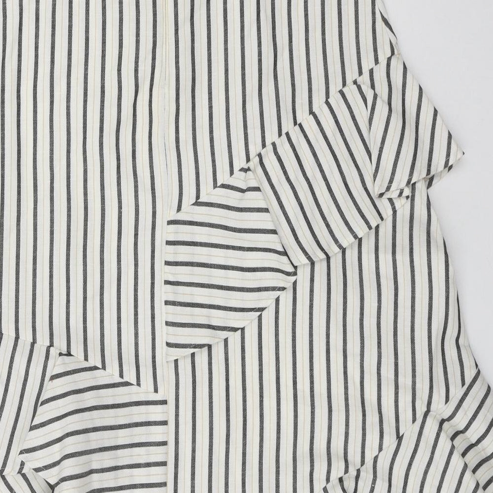 Marks and Spencer Womens Beige Striped Flax Swing Skirt Size 10 Zip