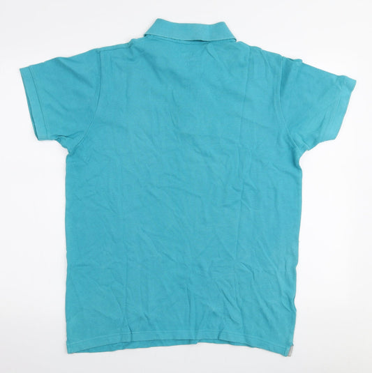 Easy Mens Blue Cotton Polo Size M Collared Button