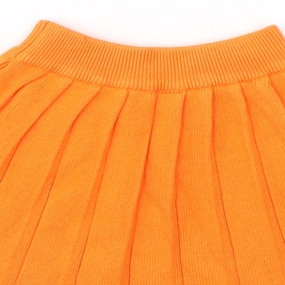 Preworn Girls Orange Acrylic Pleated Skirt Size 3 Years Regular Pull On
