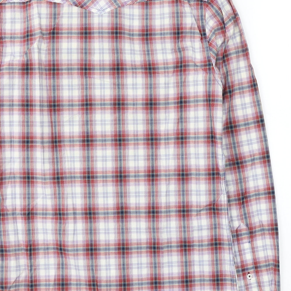 River Island Mens Red Plaid Cotton Button-Up Size S Collared Button