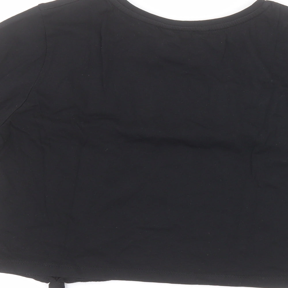 Brand and care label for Matalan women’s black 100% cotton cropped t-shirt, size UK 12, crew neck - slogan
