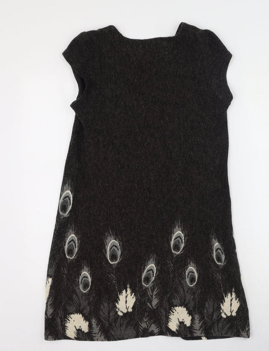 Tsega Womens Grey Floral Acrylic Fit & Flare Size M Round Neck Pullover