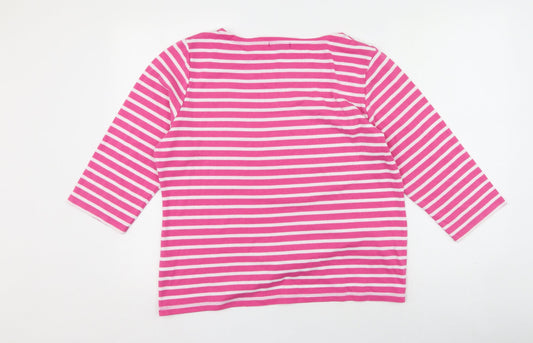 First Avenue Womens Pink Round Neck Striped Polyester Pullover Jumper Size XL