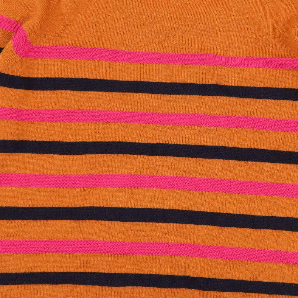 TU Womens Orange Round Neck Striped Acrylic Pullover Jumper Size 12