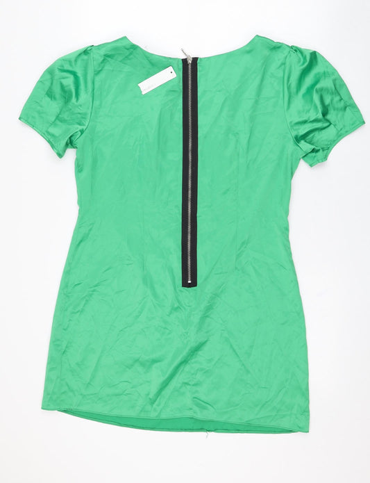 Red Herring Womens Green Polyester T-Shirt Dress Size 16 Round Neck Zip