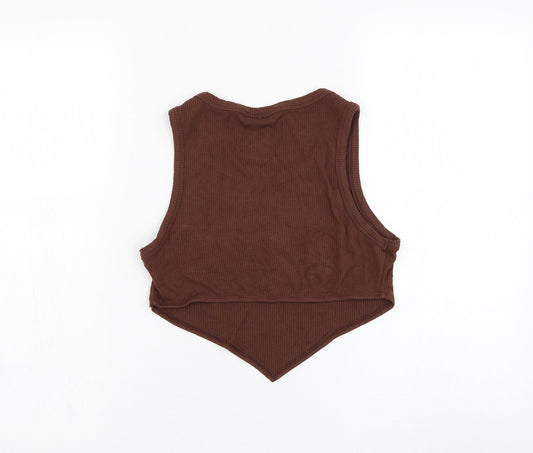 SheIn Womens Brown Viscose Basic Tank Size 10 Round Neck - Honey