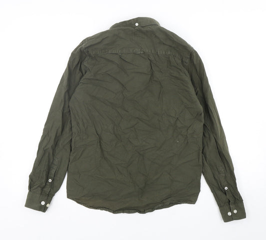 River Island Mens Green Cotton Button-Up Size XS Collared Button