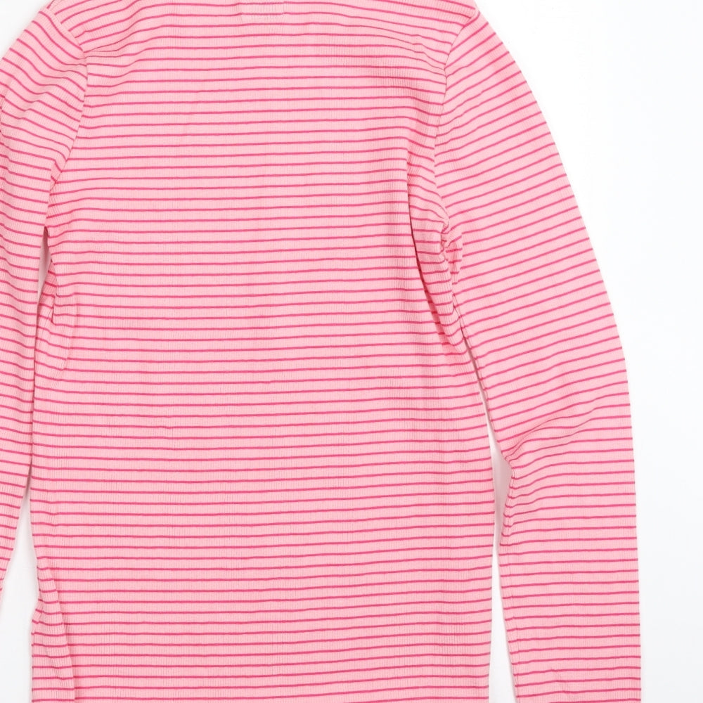 F&F Girls Pink Crew Neck Striped Cotton Pullover Jumper Size 13-14 Years Pullover