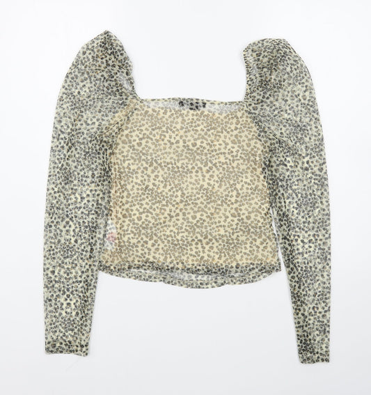 Primark Womens Brown Animal Print Polyester Basic Blouse Size S Square Neck