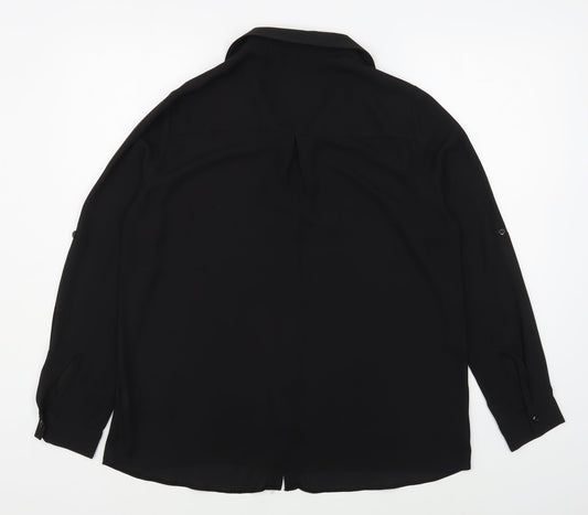 Lipsy Womens Black Polyester Basic Button-Up Size 12 Collared