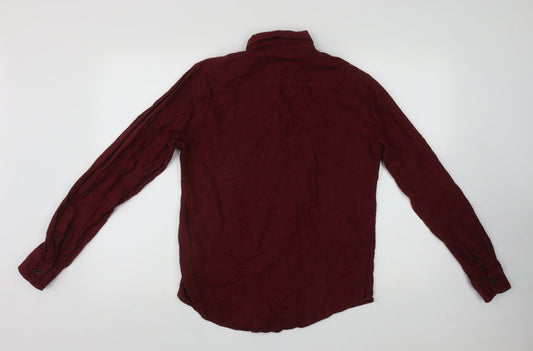 Mens UK Size S Blend Red Button-Up Long Sleeve Casual Shirt