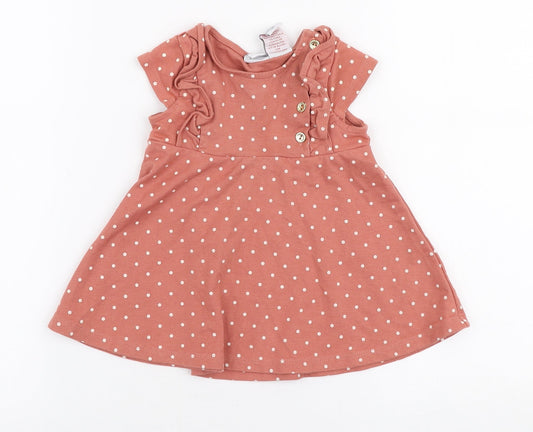 Tahari Girls Pink Polka Dot Cotton Skater Dress Size 12-18 Months Round Neck Button