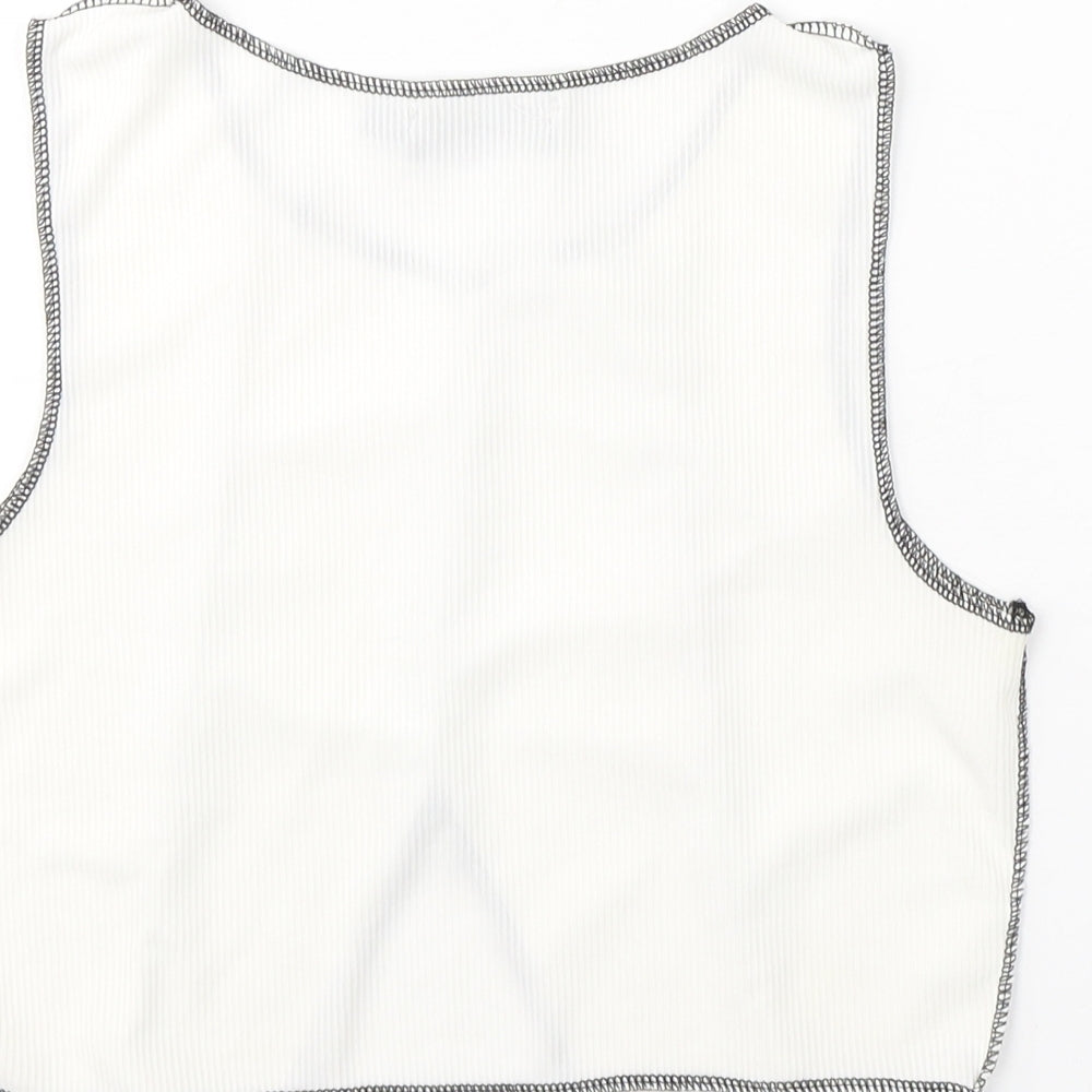 PRETTYLITTLETHING Womens White Cotton Cropped Tank Size 12 Round Neck