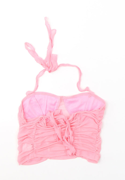 SheIn Womens Pink Polyester Cropped Blouse Size M Halter