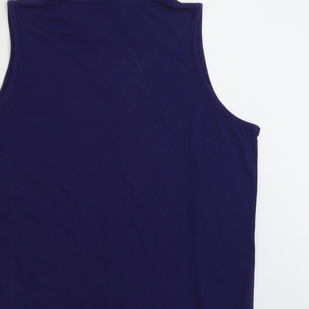 Brand and care label for Bonmarché women’s blue polyester vest sweatshirt, size M, pullover