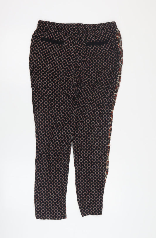 ESMARA Womens Black Geometric Viscose Carrot Trousers Size 10 L25 in Regular Drawstring